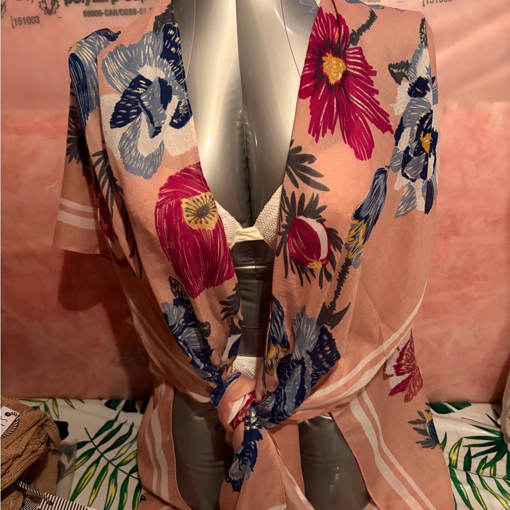 Woven Heart Floral Swim Coverup - Pink and Blue
